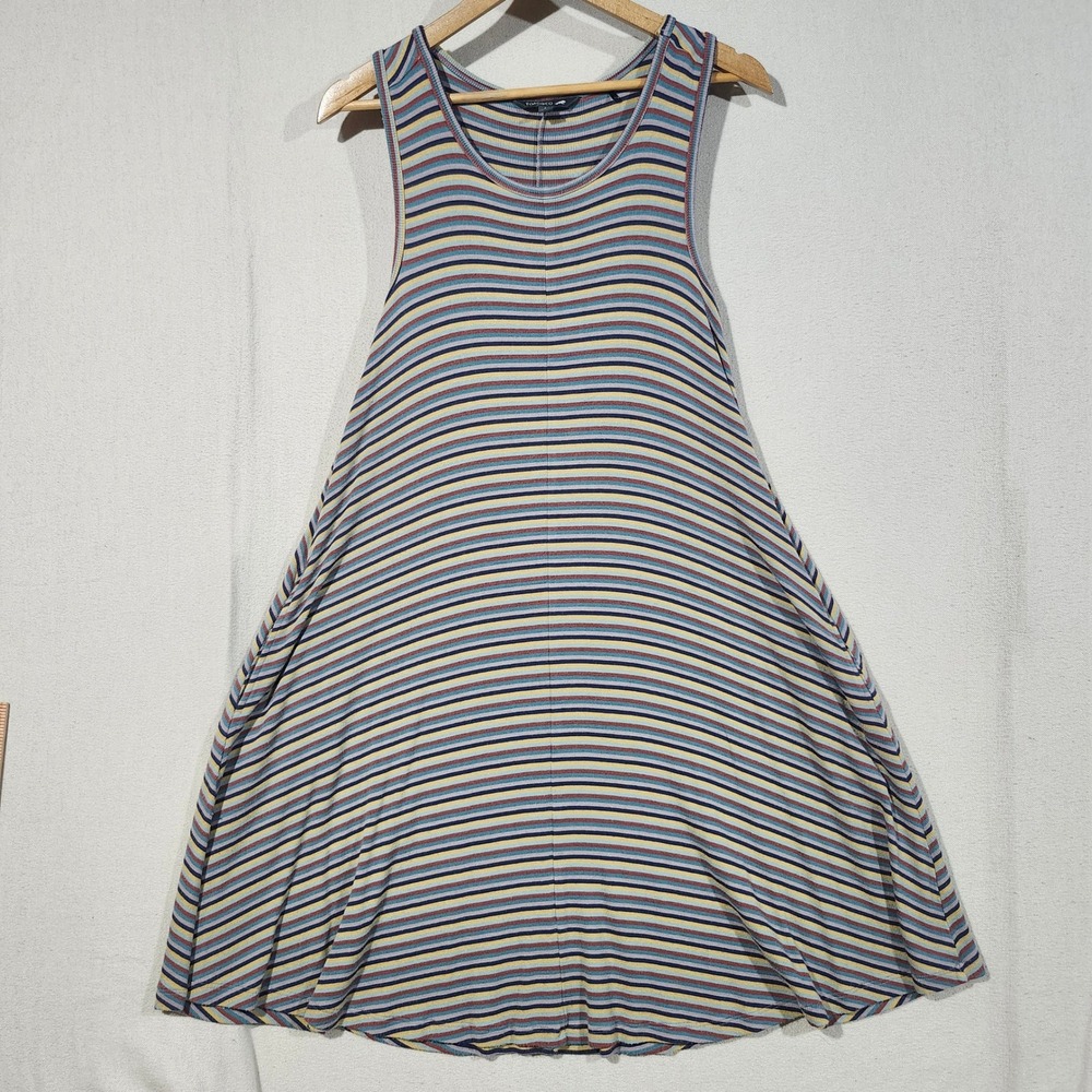 Toad&Co Women Large Striped Sleeveless Swing Midi Dress with Pockets Micro Modal